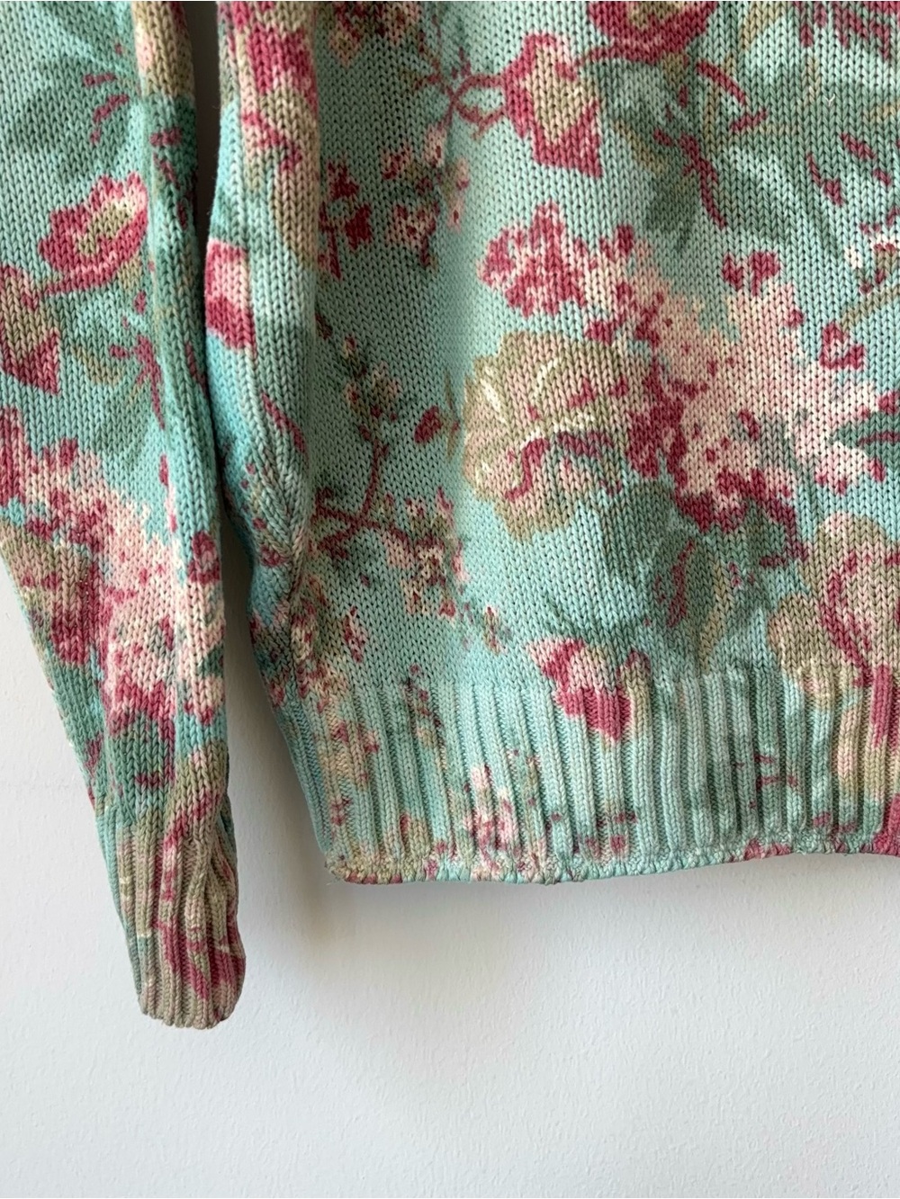 Vintage Ralph Lauren Teal Floral Sweater Size M Ramie Cotton Blend Blue Label - Picture 6 of 12